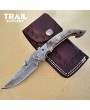 Custom Handmade Damascus Steel Folding Knife - Beautiful Camel Bone Handle By Trail Cutlery