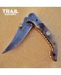 Custom Handmade Damascus Steel Folding Knife - Beautiful Camel Bone Handle By Trail Cutlery