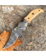 Damascus Steel Folding Knife - Wood Handle