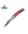 Whitetail Cutlery 9" Folding Knife Pakkawood Red Handle Stainless Steel Blade With Leather Sheath