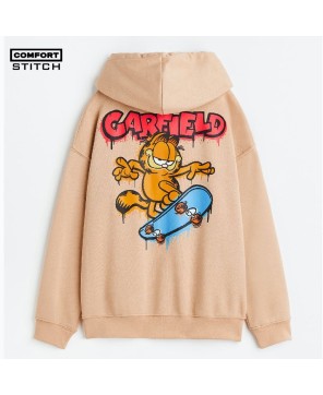 Beige Garfield Print Oversized Hoodie | Comfort Stitch