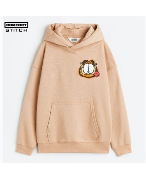 Beige Garfield Print Oversized Hoodie | Comfort Stitch