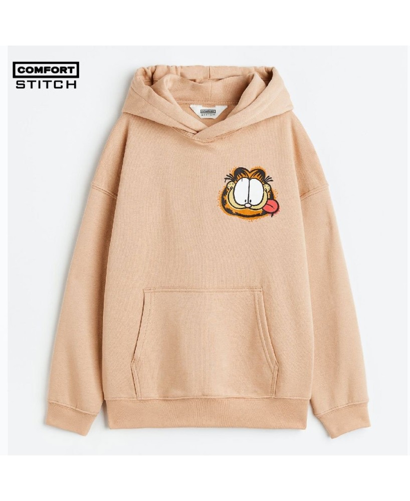 Beige Garfield Print Oversized Hoodie | Comfort Stitch