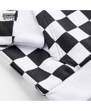 Comfort Stitch Checked Hoodie - Black & White