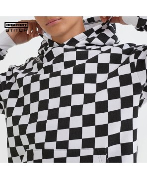 Comfort Stitch Checked Hoodie - Black & White