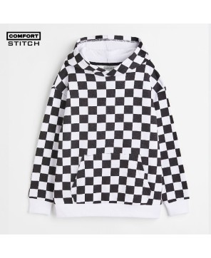 Comfort Stitch Checked Hoodie - Black & White