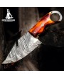 Damascus Steel Skinning Knife with Leather Sheath - Handmade Quality