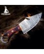 Damascus Steel Skinning Knife with Leather Sheath - Handmade Quality