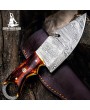 Damascus Steel Skinning Knife with Leather Sheath - Handmade Quality