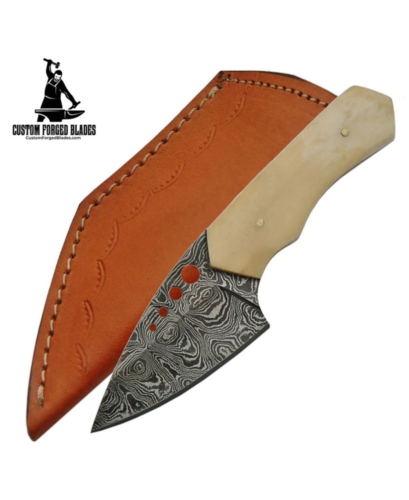 Handmade Damascus Bone Skinning Knife