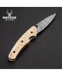 Damascus Steel Folding Knife, Carved Bone Handle