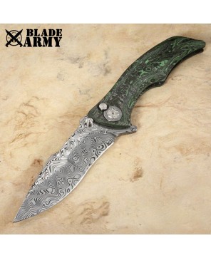 Toxic Green Carbon Fiber Damascus Folding Knife