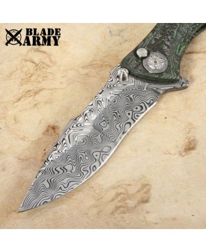 Toxic Green Carbon Fiber Damascus Folding Knife