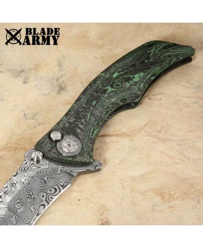 Toxic Green Carbon Fiber Damascus Folding Knife