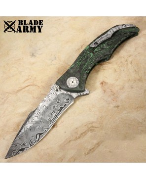 Toxic Green Carbon Fiber Damascus Folding Knife