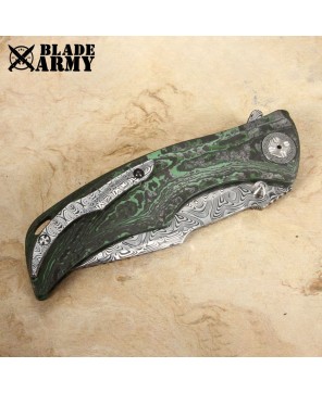 Toxic Green Carbon Fiber Damascus Folding Knife