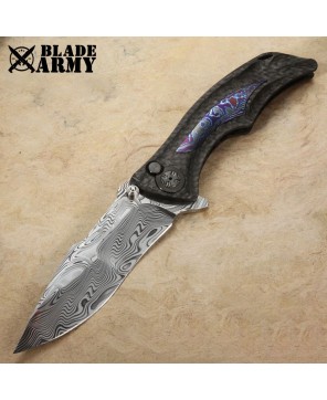 Damascus Steel Carbon Fiber Folding Knife