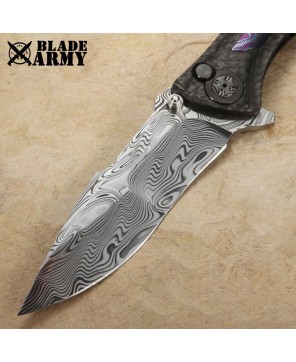 Damascus Steel Carbon Fiber Folding Knife