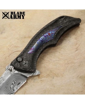 Damascus Steel Carbon Fiber Folding Knife