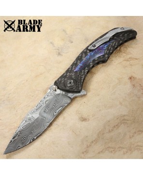 Damascus Steel Carbon Fiber Folding Knife