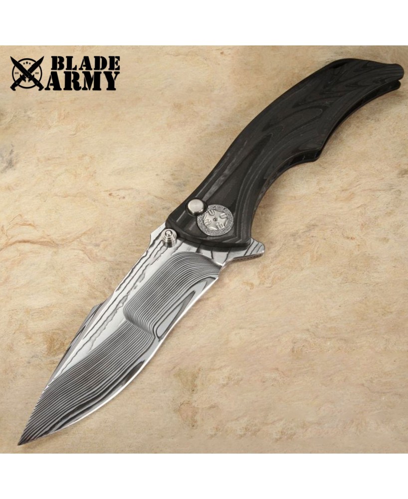 Drop Point Damascus Steel Folding Knife