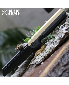 Black Tactical Folding Knife - Titanium Handle