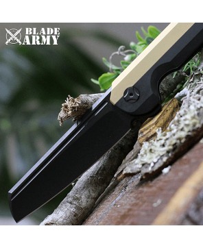 Black Tactical Folding Knife - Titanium Handle