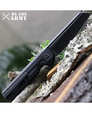 Black Tactical Folding Knife - Titanium Handle