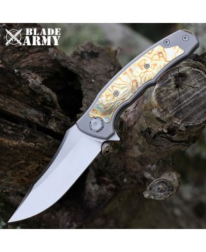 Maxace Halictus Knife: Titanium Mokume Inlay Handle