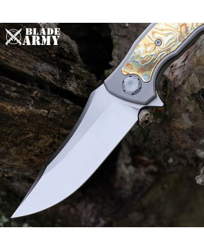 Maxace Halictus Knife: Titanium Mokume Inlay Handle