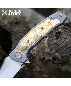 Maxace Halictus Knife: Titanium Mokume Inlay Handle