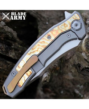 Maxace Halictus Knife: Titanium Mokume Inlay Handle