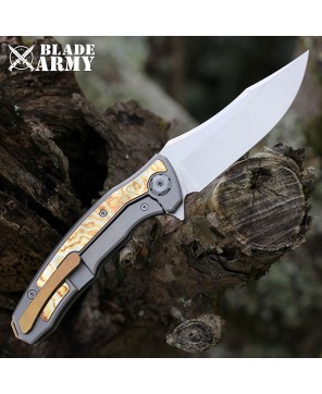 Maxace Halictus Knife: Titanium Mokume Inlay Handle