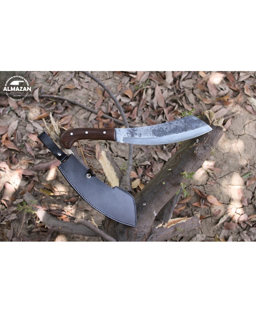 Almazan® Custom Hand Forged Carbon Steel Hunting Knife with Wood Handle