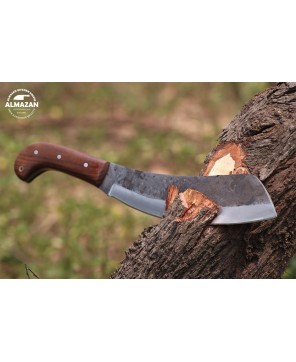 Almazan® Custom Hand Forged Carbon Steel Hunting Knife with Wood Handle