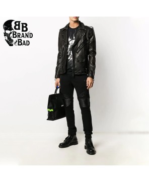 Studded Bomber Style Biker Jacket For Men