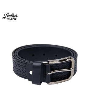 Men’s Rope Print Black Leather Belt