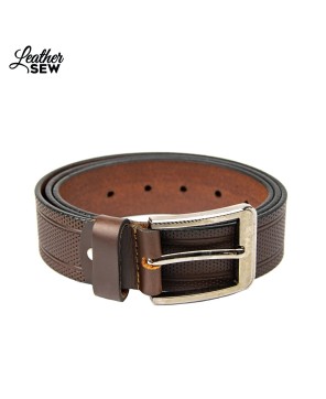 String Print Brown Leather Belt for Men