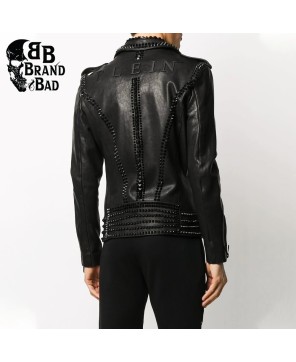 Studded Bomber Style Biker Jacket For Men