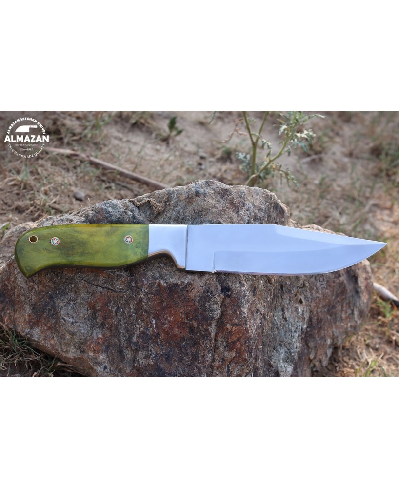 Almazan® Custom Handmade Hunting Knife with Color Bone Handle