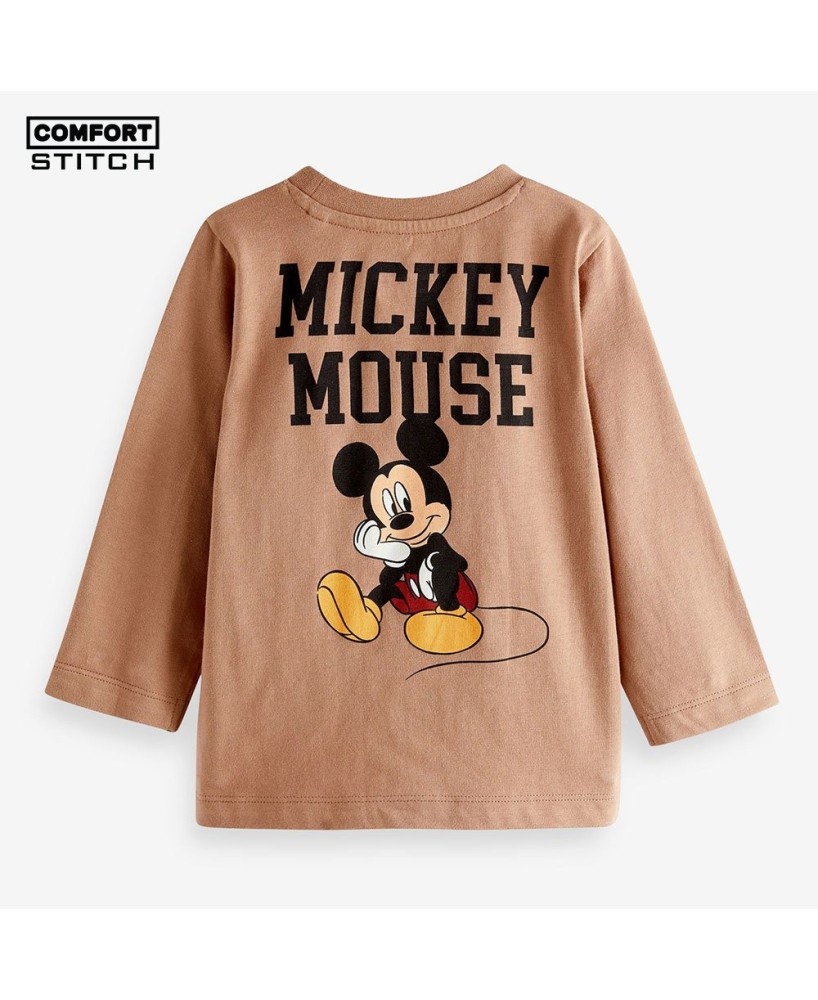 Brown Mickey Mouse Back Print Long Sleeve T-Shirt