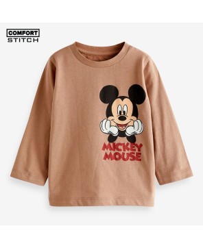 Brown Mickey Mouse Back Print Long Sleeve T-Shirt