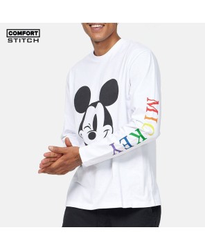 UNISEX DISNEY MULTI-COLOURED MICKEY TEXT RELAXED WHITE L/S T-SHIRT