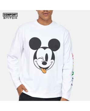 UNISEX DISNEY MULTI-COLOURED MICKEY TEXT RELAXED WHITE L/S T-SHIRT