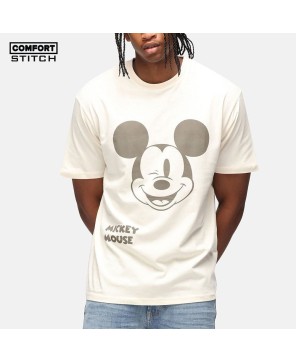 UNISEX DISNEY MICKEY MOUSE WINK FACE ECRU RELAXED T-SHIRT