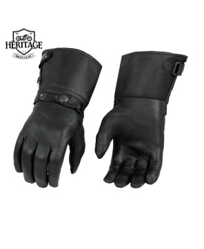 Heritage Black Leather Gauntlet Motorcycle Gloves