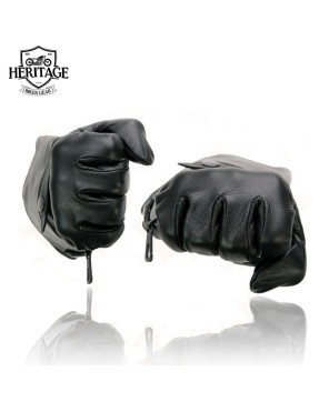 Heritage Black Leather Gauntlet Motorcycle Gloves