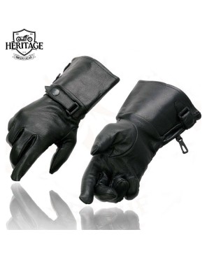 Heritage Black Leather Gauntlet Motorcycle Gloves