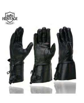 Heritage Black Leather Gauntlet Motorcycle Gloves