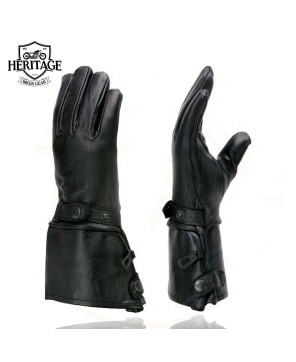 Heritage Black Leather Gauntlet Motorcycle Gloves